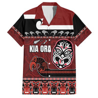 New Zealand Culture Hawaiian Shirt Kia Ora Aotearoa Moko Tattoo Mask with Waka and Maori Art Pattern LT03 Red - Polynesian Pride