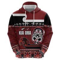 New Zealand Culture Hoodie Kia Ora Aotearoa Moko Tattoo Mask with Waka and Maori Art Pattern LT03 - Polynesian Pride