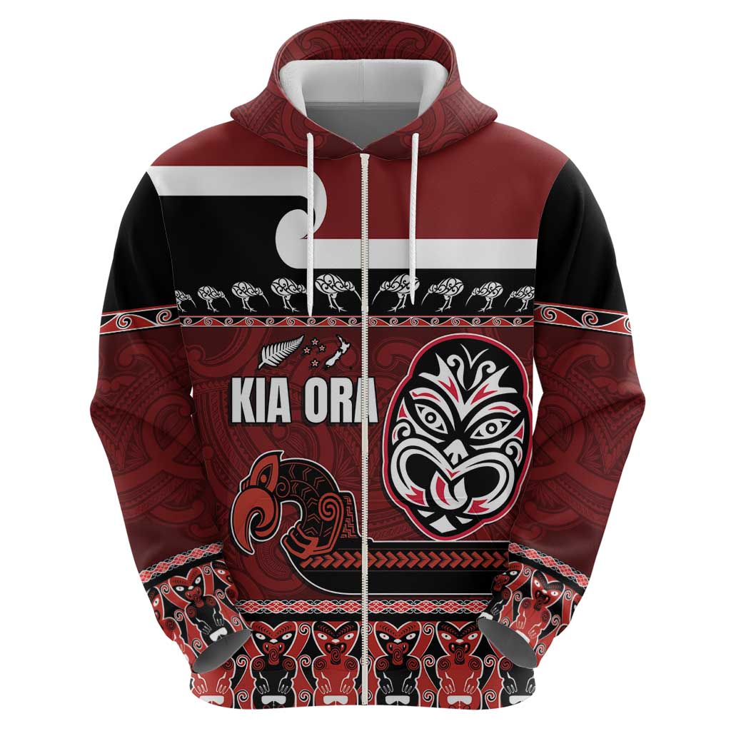 New Zealand Culture Hoodie Kia Ora Aotearoa Moko Tattoo Mask with Waka and Maori Art Pattern LT03 - Polynesian Pride