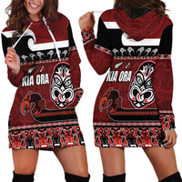 New Zealand Culture Hoodie Dress Kia Ora Aotearoa Moko Tattoo Mask with Waka and Maori Art Pattern LT03 - Polynesian Pride