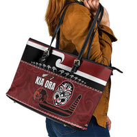 New Zealand Culture Leather Tote Bag Kia Ora Aotearoa Moko Tattoo Mask with Waka and Maori Art Pattern LT03 - Polynesian Pride