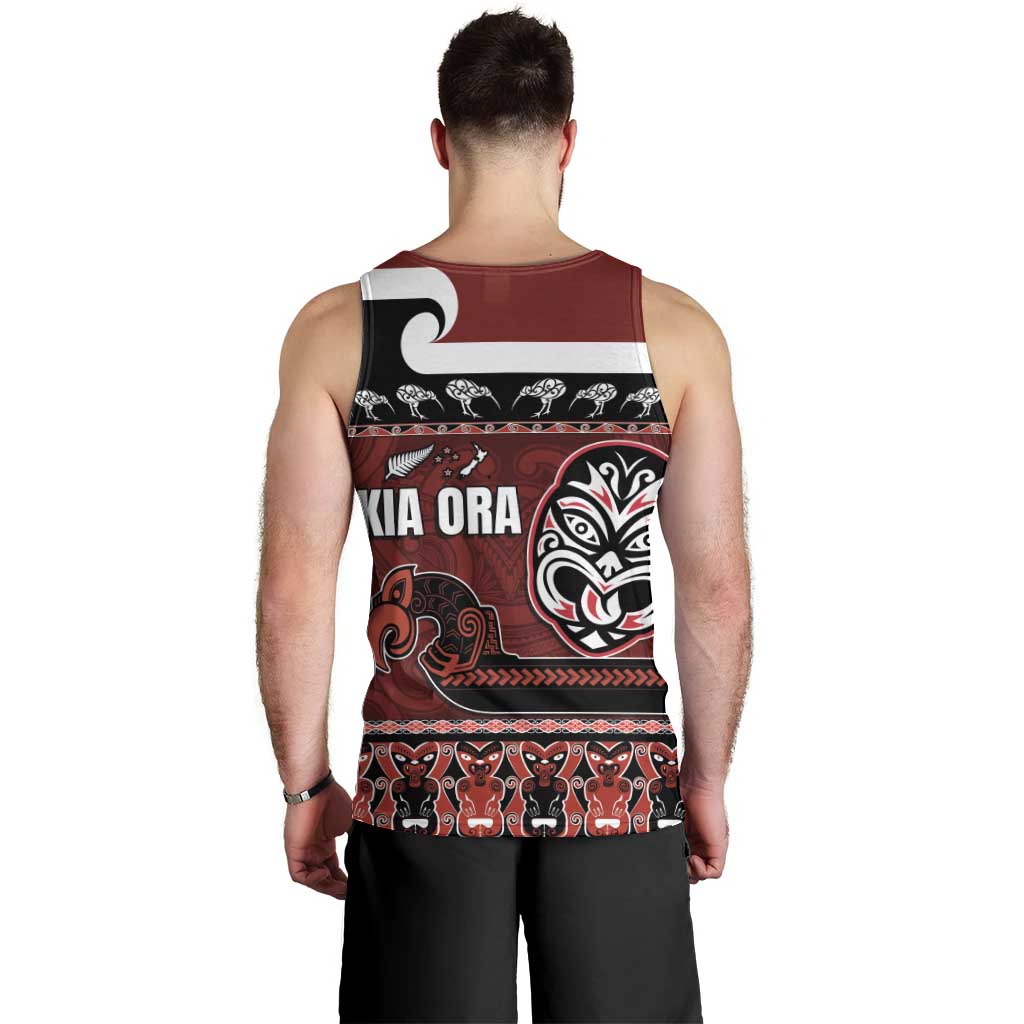 New Zealand Culture Men Tank Top Kia Ora Aotearoa Moko Tattoo Mask with Waka and Maori Art Pattern LT03 - Polynesian Pride