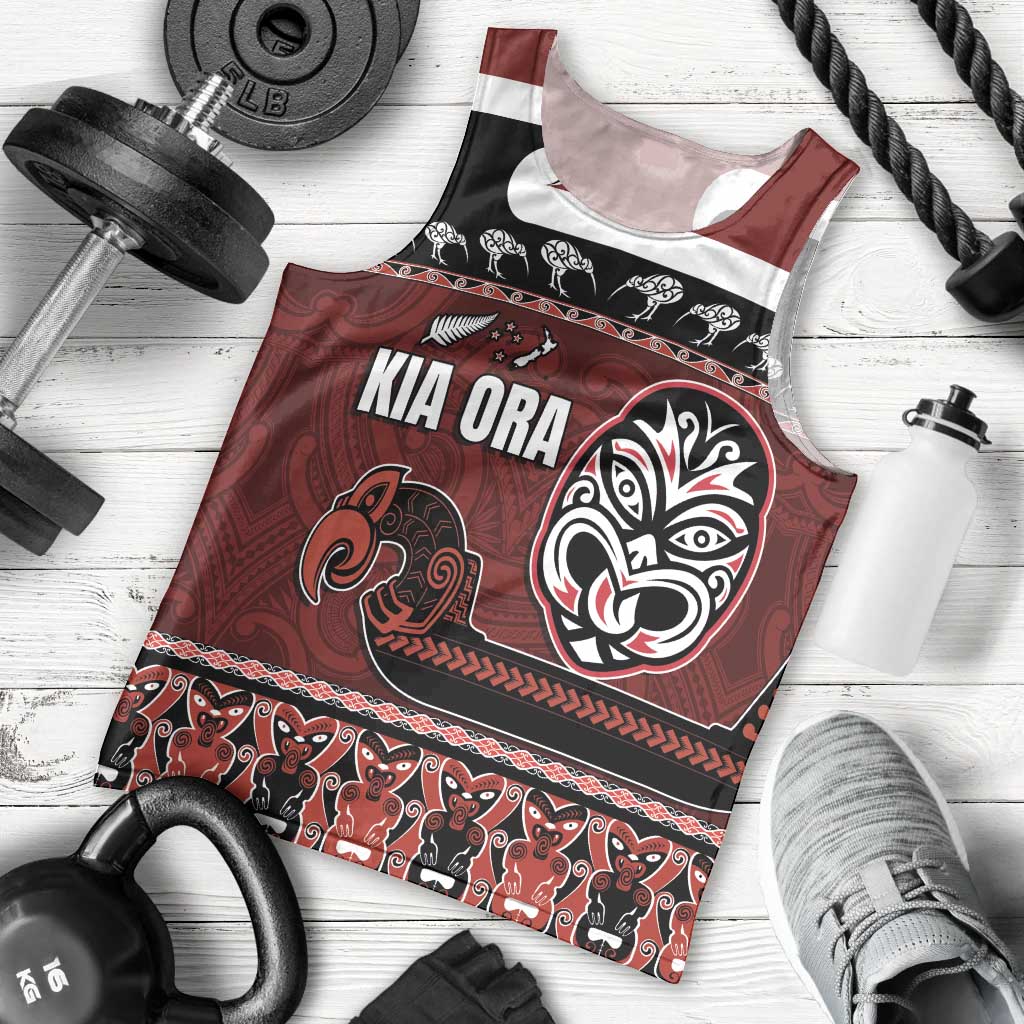 New Zealand Culture Men Tank Top Kia Ora Aotearoa Moko Tattoo Mask with Waka and Maori Art Pattern LT03 - Polynesian Pride