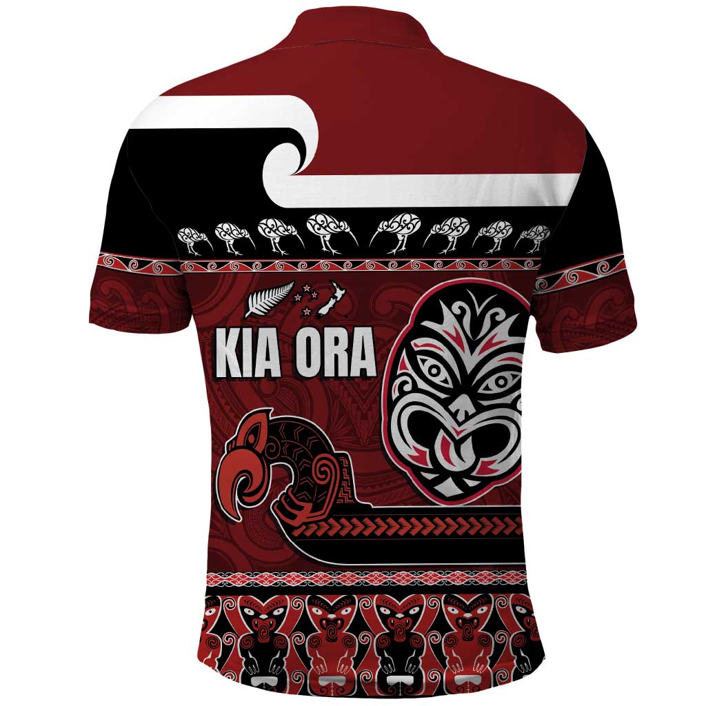 New Zealand Culture Polo Shirt Kia Ora Aotearoa Moko Tattoo Mask with Waka and Maori Art Pattern LT03 - Polynesian Pride