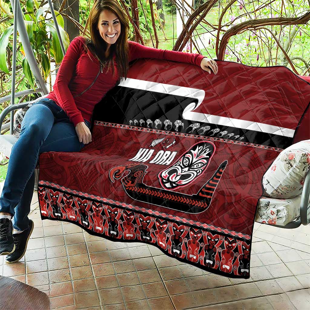 New Zealand Culture Quilt Kia Ora Aotearoa Moko Tattoo Mask with Waka and Maori Art Pattern LT03 - Polynesian Pride