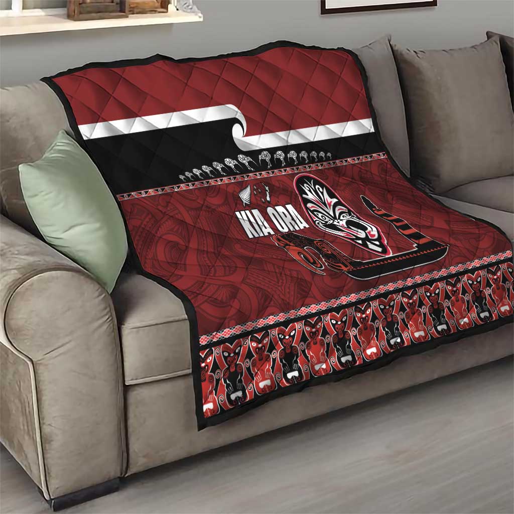 New Zealand Culture Quilt Kia Ora Aotearoa Moko Tattoo Mask with Waka and Maori Art Pattern LT03 - Polynesian Pride
