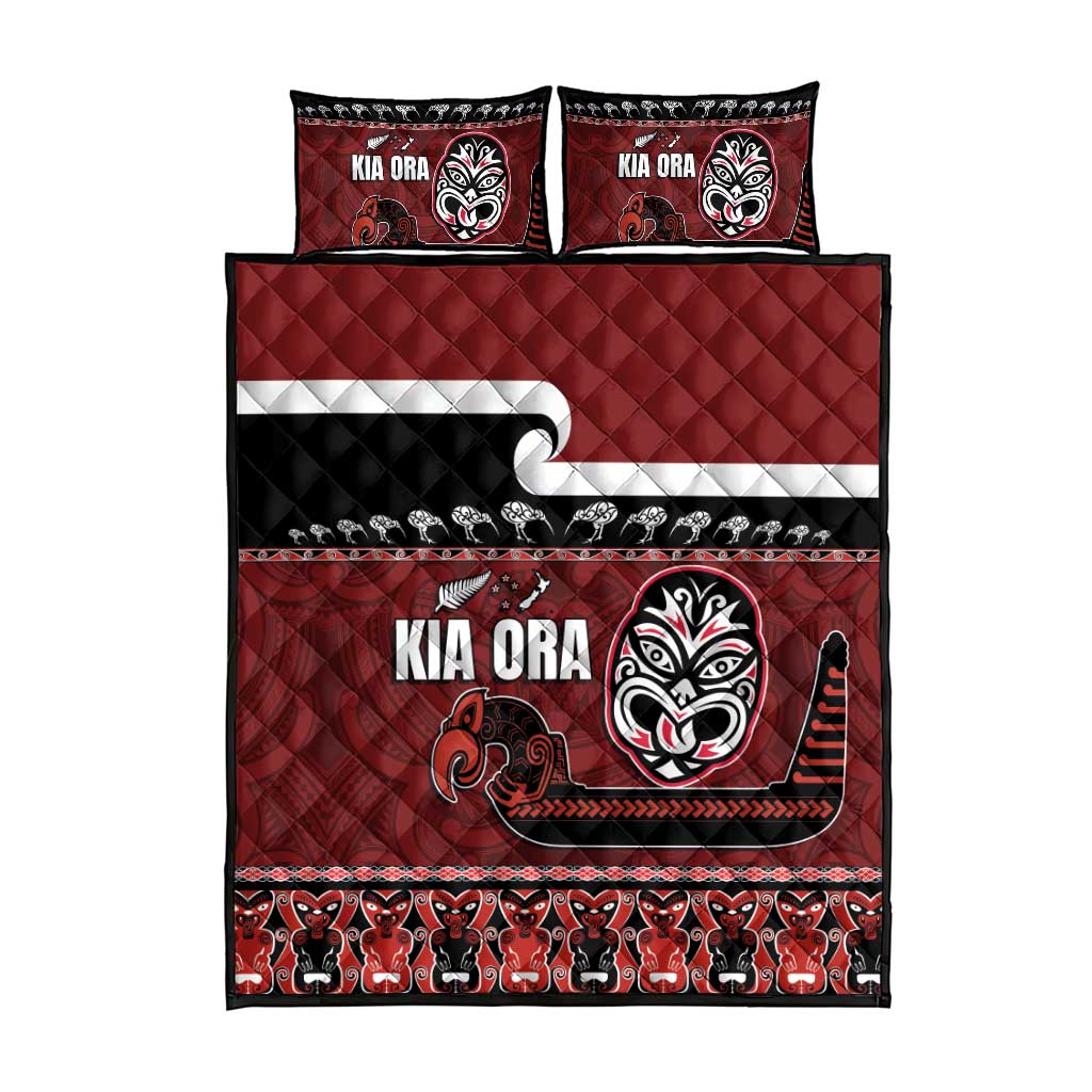 New Zealand Culture Quilt Bed Set Kia Ora Aotearoa Moko Tattoo Mask with Waka and Maori Art Pattern LT03 - Polynesian Pride