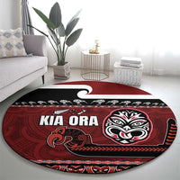 New Zealand Culture Round Carpet Kia Ora Aotearoa Moko Tattoo Mask with Waka and Maori Art Pattern LT03 - Polynesian Pride