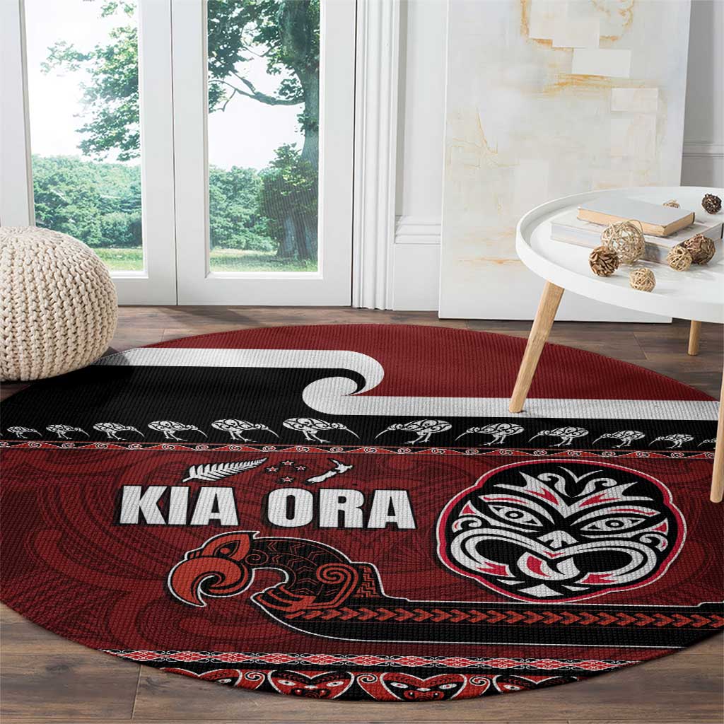 New Zealand Culture Round Carpet Kia Ora Aotearoa Moko Tattoo Mask with Waka and Maori Art Pattern LT03 - Polynesian Pride