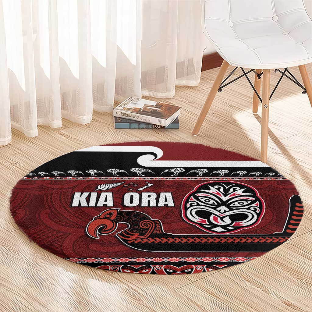 New Zealand Culture Round Carpet Kia Ora Aotearoa Moko Tattoo Mask with Waka and Maori Art Pattern LT03 - Polynesian Pride