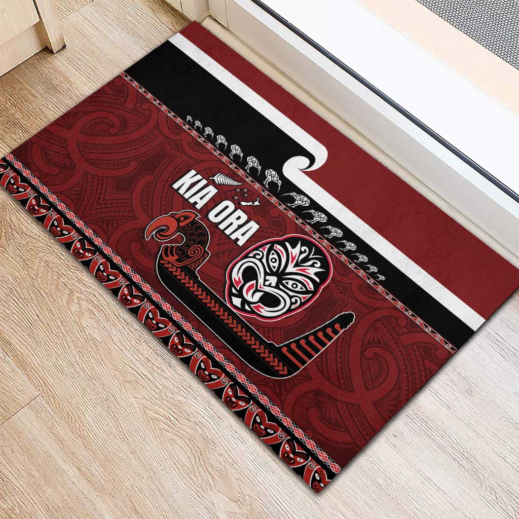 New Zealand Culture Rubber Doormat Kia Ora Aotearoa Moko Tattoo Mask with Waka and Maori Art Pattern LT03 - Polynesian Pride