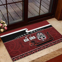 New Zealand Culture Rubber Doormat Kia Ora Aotearoa Moko Tattoo Mask with Waka and Maori Art Pattern LT03 - Polynesian Pride