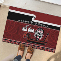 New Zealand Culture Rubber Doormat Kia Ora Aotearoa Moko Tattoo Mask with Waka and Maori Art Pattern LT03 - Polynesian Pride