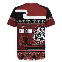 New Zealand Culture Rugby Jersey Kia Ora Aotearoa Moko Tattoo Mask with Waka and Maori Art Pattern LT03 - Polynesian Pride