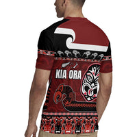 New Zealand Culture Rugby Jersey Kia Ora Aotearoa Moko Tattoo Mask with Waka and Maori Art Pattern LT03 - Polynesian Pride