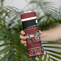 New Zealand Culture Skinny Tumbler Kia Ora Aotearoa Moko Tattoo Mask with Waka and Maori Art Pattern LT03 - Polynesian Pride