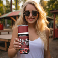 New Zealand Culture Skinny Tumbler Kia Ora Aotearoa Moko Tattoo Mask with Waka and Maori Art Pattern LT03 - Polynesian Pride