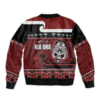 New Zealand Culture Sleeve Zip Bomber Jacket Kia Ora Aotearoa Moko Tattoo Mask with Waka and Maori Art Pattern LT03 - Polynesian Pride