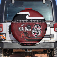 New Zealand Culture Spare Tire Cover Kia Ora Aotearoa Moko Tattoo Mask with Waka and Maori Art Pattern LT03 Red - Polynesian Pride