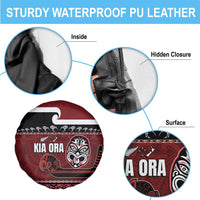 New Zealand Culture Spare Tire Cover Kia Ora Aotearoa Moko Tattoo Mask with Waka and Maori Art Pattern LT03 - Polynesian Pride
