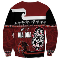 New Zealand Culture Sweatshirt Kia Ora Aotearoa Moko Tattoo Mask with Waka and Maori Art Pattern LT03 - Polynesian Pride