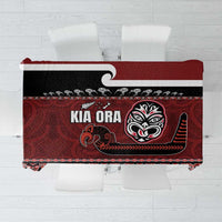 New Zealand Culture Tablecloth Kia Ora Aotearoa Moko Tattoo Mask with Waka and Maori Art Pattern LT03 Red - Polynesian Pride