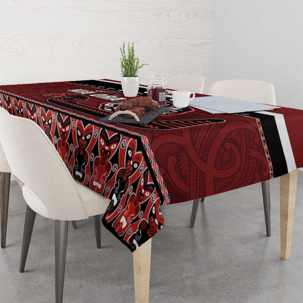 New Zealand Culture Tablecloth Kia Ora Aotearoa Moko Tattoo Mask with Waka and Maori Art Pattern LT03 - Polynesian Pride
