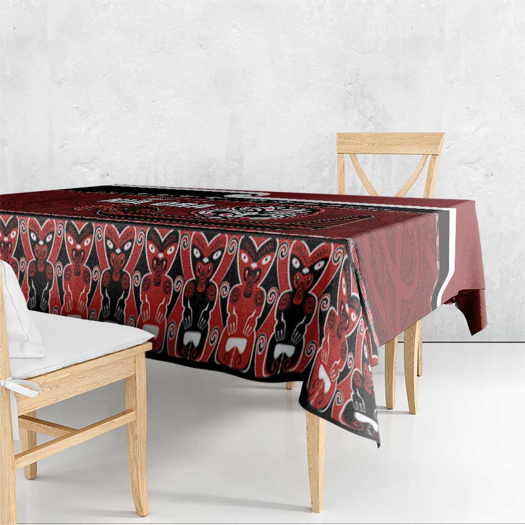 New Zealand Culture Tablecloth Kia Ora Aotearoa Moko Tattoo Mask with Waka and Maori Art Pattern LT03 - Polynesian Pride