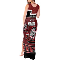 New Zealand Culture Tank Maxi Dress Kia Ora Aotearoa Moko Tattoo Mask with Waka and Maori Art Pattern LT03 - Polynesian Pride