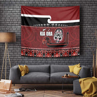 New Zealand Culture Tapestry Kia Ora Aotearoa Moko Tattoo Mask with Waka and Maori Art Pattern LT03 Red - Polynesian Pride