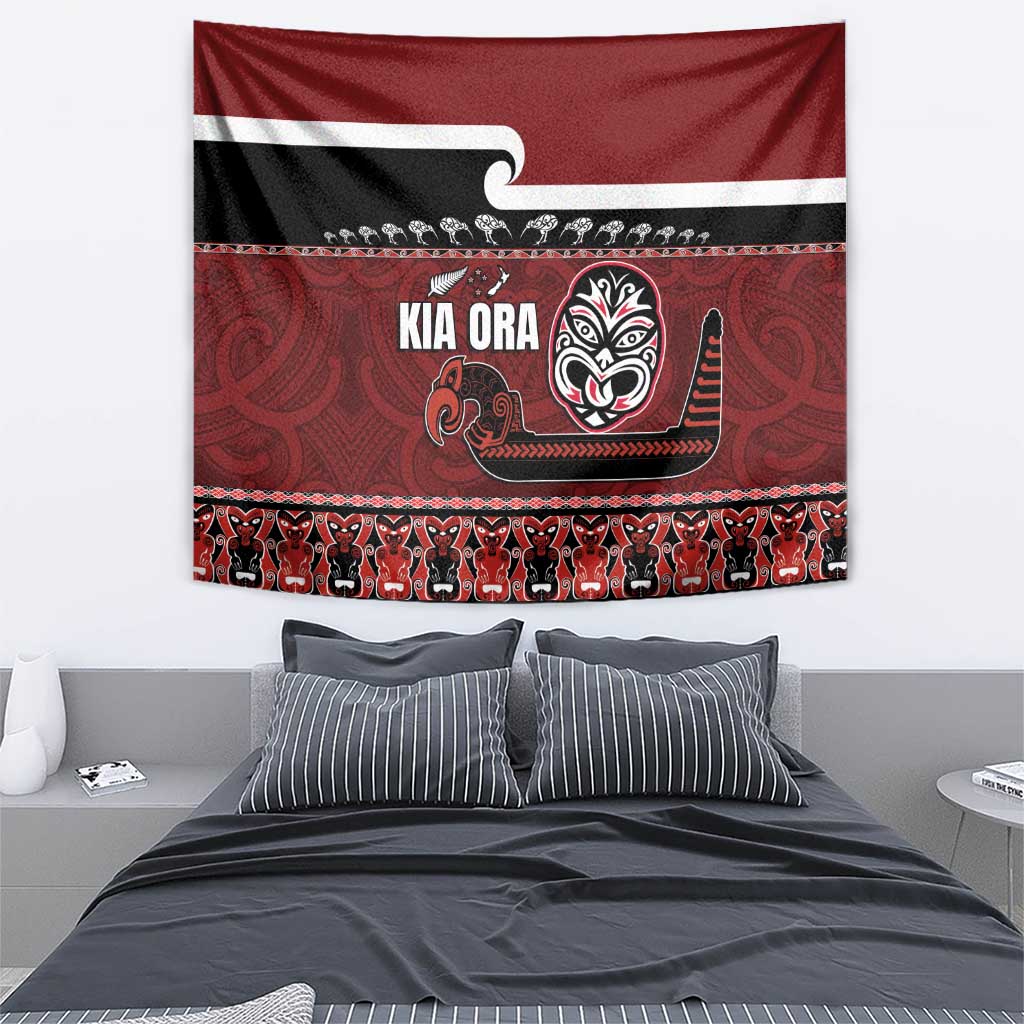 New Zealand Culture Tapestry Kia Ora Aotearoa Moko Tattoo Mask with Waka and Maori Art Pattern LT03 - Polynesian Pride