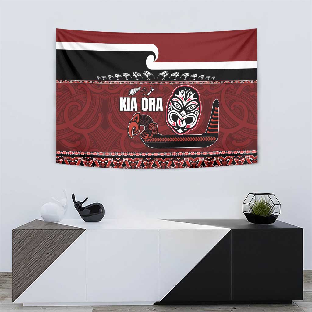 New Zealand Culture Tapestry Kia Ora Aotearoa Moko Tattoo Mask with Waka and Maori Art Pattern LT03 - Polynesian Pride