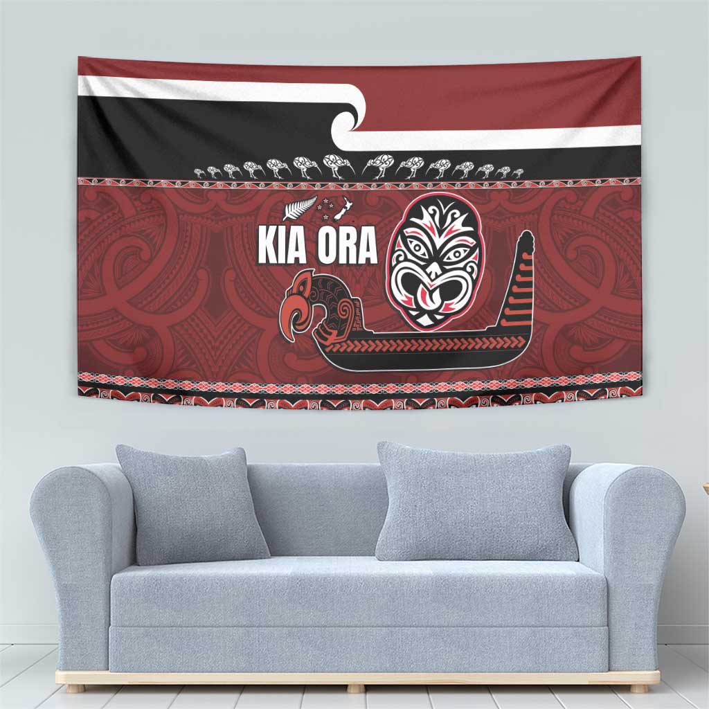 New Zealand Culture Tapestry Kia Ora Aotearoa Moko Tattoo Mask with Waka and Maori Art Pattern LT03 - Polynesian Pride
