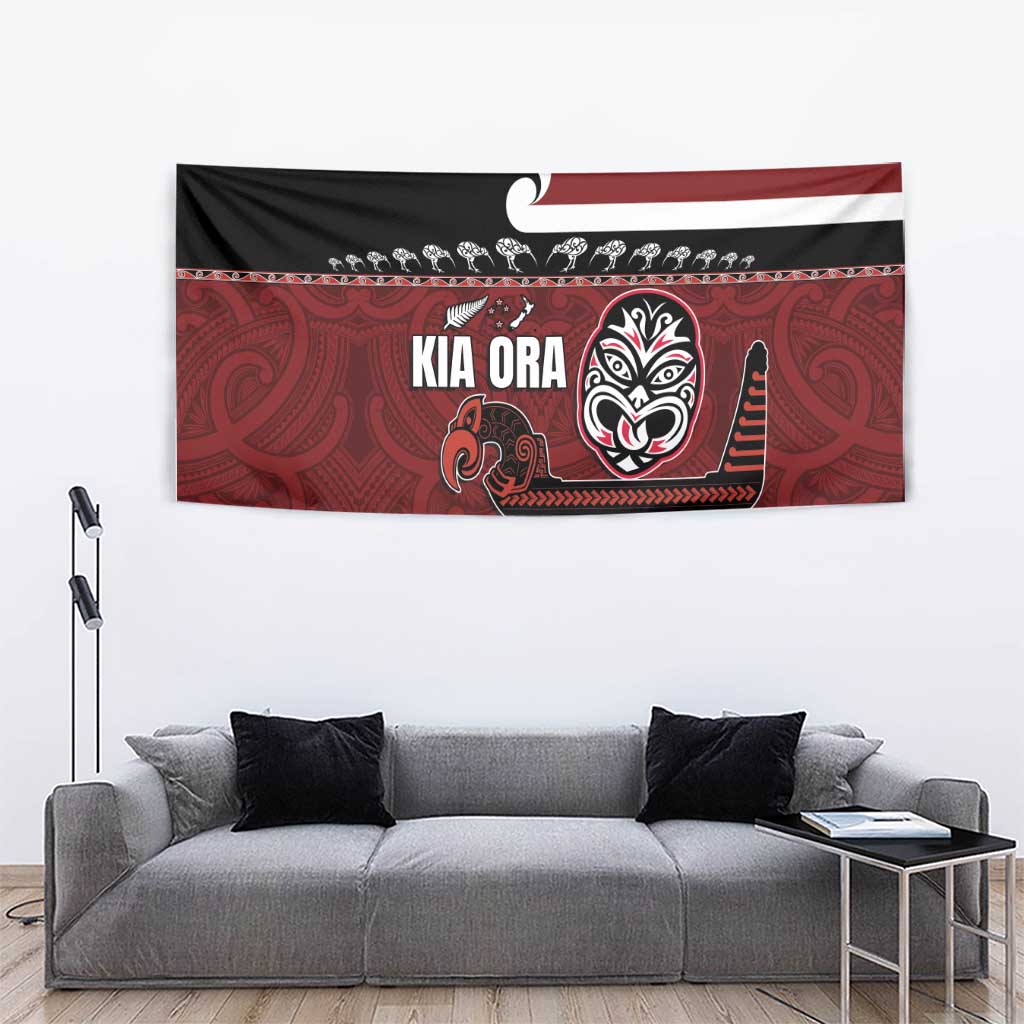 New Zealand Culture Tapestry Kia Ora Aotearoa Moko Tattoo Mask with Waka and Maori Art Pattern LT03 - Polynesian Pride