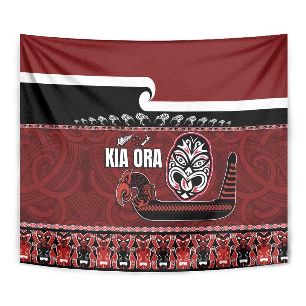 New Zealand Culture Tapestry Kia Ora Aotearoa Moko Tattoo Mask with Waka and Maori Art Pattern LT03 - Polynesian Pride