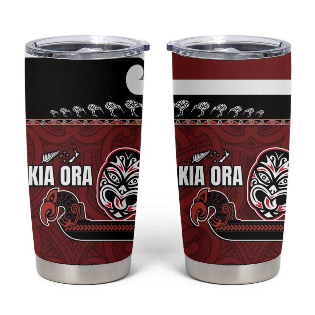 New Zealand Culture Tumbler Cup Kia Ora Aotearoa Moko Tattoo Mask with Waka and Maori Art Pattern LT03 Red - Polynesian Pride