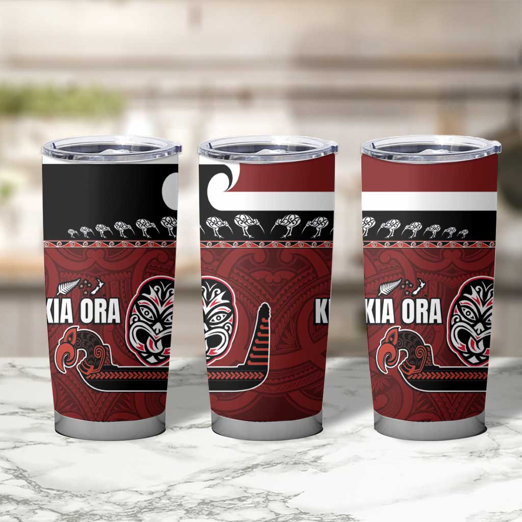 New Zealand Culture Tumbler Cup Kia Ora Aotearoa Moko Tattoo Mask with Waka and Maori Art Pattern LT03 - Polynesian Pride