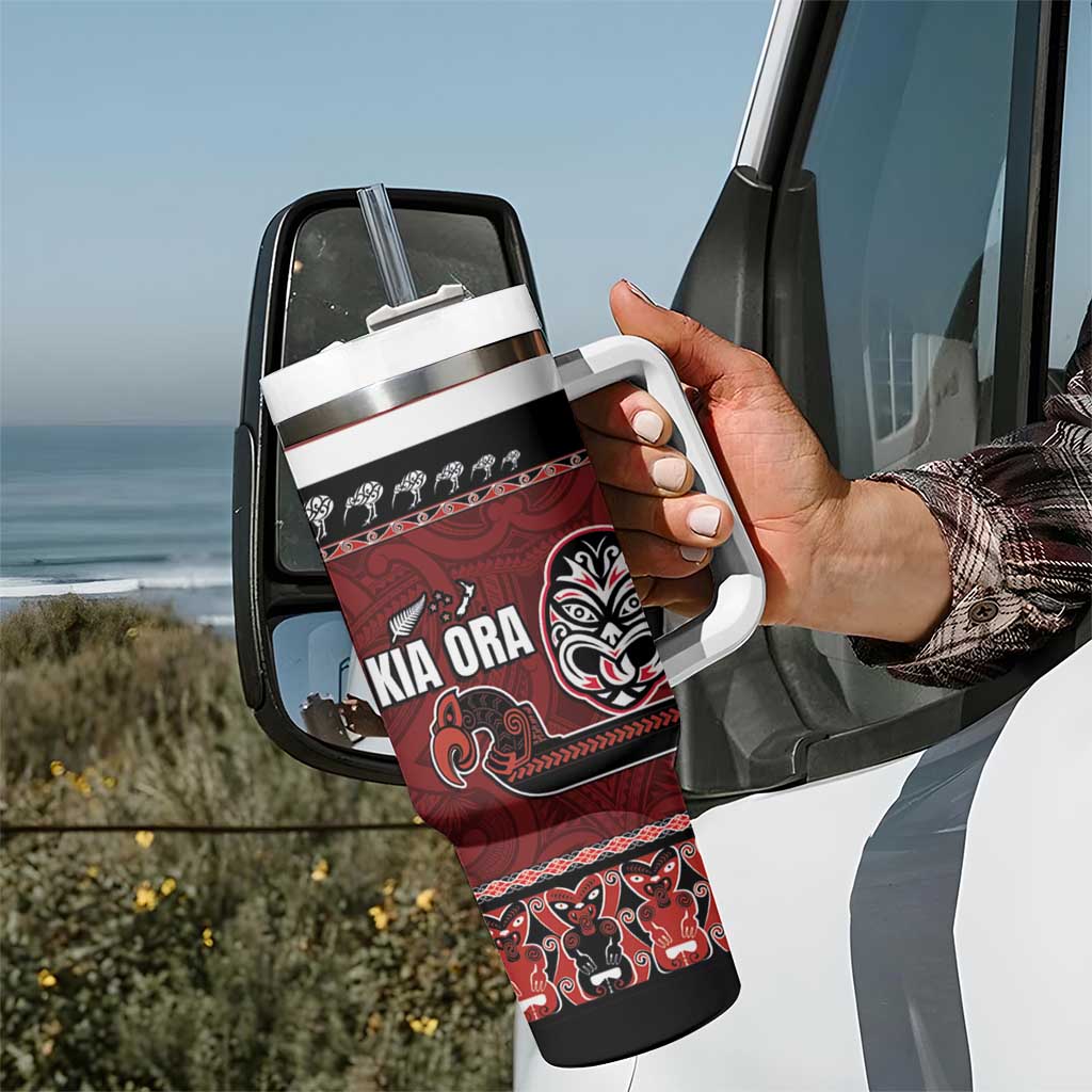 New Zealand Culture Tumbler With Handle Kia Ora Aotearoa Moko Tattoo Mask with Waka and Maori Art Pattern LT03 - Polynesian Pride