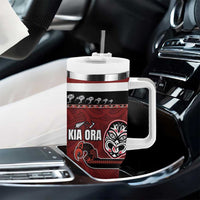 New Zealand Culture Tumbler With Handle Kia Ora Aotearoa Moko Tattoo Mask with Waka and Maori Art Pattern LT03 - Polynesian Pride