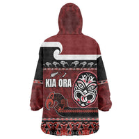 New Zealand Culture Wearable Blanket Hoodie Kia Ora Aotearoa Moko Tattoo Mask with Waka and Maori Art Pattern LT03 - Polynesian Pride