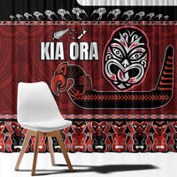 New Zealand Culture Window Curtain Kia Ora Aotearoa Moko Tattoo Mask with Waka and Maori Art Pattern LT03 - Polynesian Pride