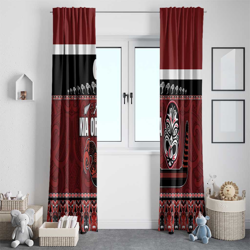 New Zealand Culture Window Curtain Kia Ora Aotearoa Moko Tattoo Mask with Waka and Maori Art Pattern LT03 - Polynesian Pride
