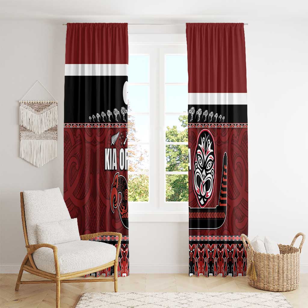 New Zealand Culture Window Curtain Kia Ora Aotearoa Moko Tattoo Mask with Waka and Maori Art Pattern LT03 - Polynesian Pride