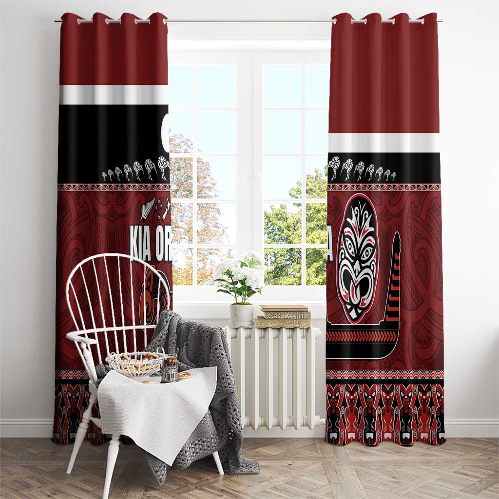 New Zealand Culture Window Curtain Kia Ora Aotearoa Moko Tattoo Mask with Waka and Maori Art Pattern LT03 - Polynesian Pride