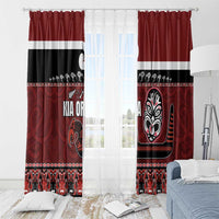 New Zealand Culture Window Curtain Kia Ora Aotearoa Moko Tattoo Mask with Waka and Maori Art Pattern LT03 - Polynesian Pride