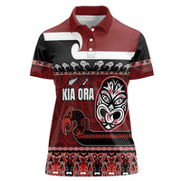 New Zealand Culture Women Polo Shirt Kia Ora Aotearoa Moko Tattoo Mask with Waka and Maori Art Pattern LT03 Female Red - Polynesian Pride