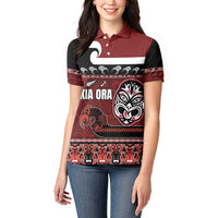 New Zealand Culture Women Polo Shirt Kia Ora Aotearoa Moko Tattoo Mask with Waka and Maori Art Pattern LT03 - Polynesian Pride