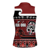 New Zealand Culture Women Sleeveless Polo Shirt Kia Ora Aotearoa Moko Tattoo Mask with Waka and Maori Art Pattern LT03 - Polynesian Pride