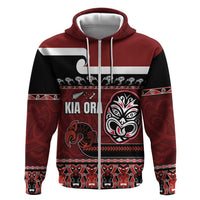 New Zealand Culture Zip Hoodie Kia Ora Aotearoa Moko Tattoo Mask with Waka and Maori Art Pattern LT03 Zip Hoodie Red - Polynesian Pride