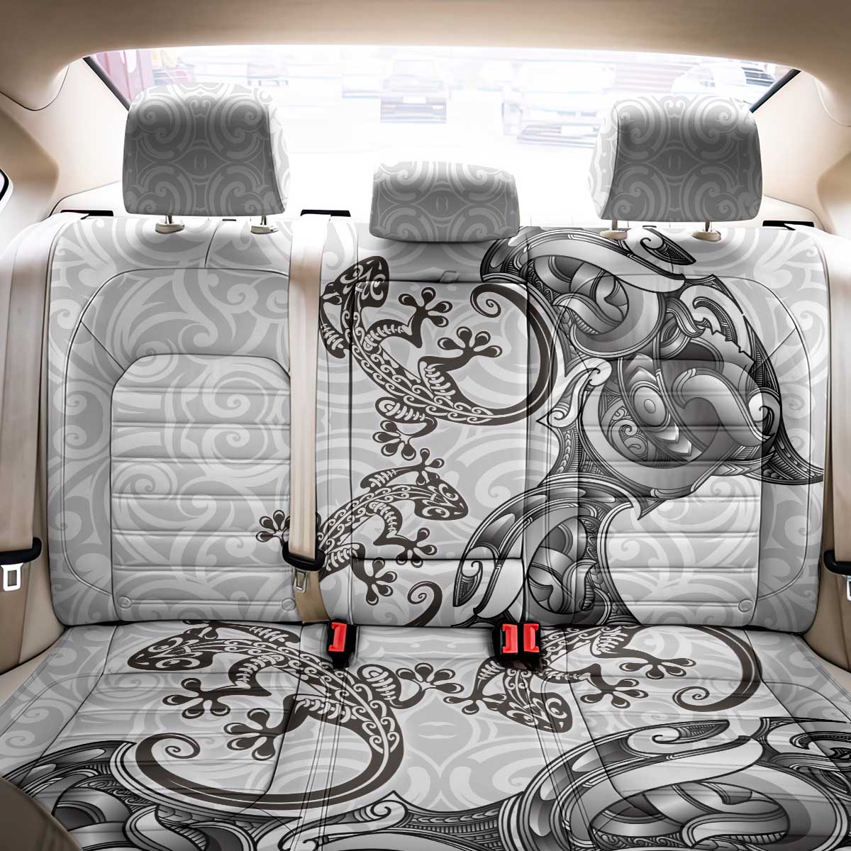 New Zealand Gecko Maori Art Tattoo Back Car Seat Cover White Color LT03 - Polynesian Pride